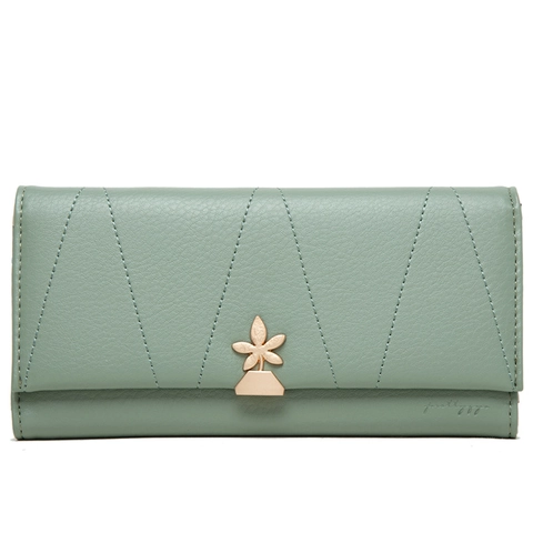 Damen Lange Brieftasche PU Leder Gesteppte Clutch Geldbörse Mit Metallblumenschnalle Mehrere Kartenfächer Schlichte Elegante Mode Handtasche