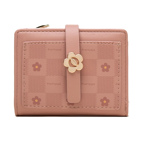 Damen Kurz PU Leder Geldbörse Floral Druck Kariert Faltbare Portemonnaie Mit Blume Metallschnalle Mehrere Kartenfächer Geschenk
