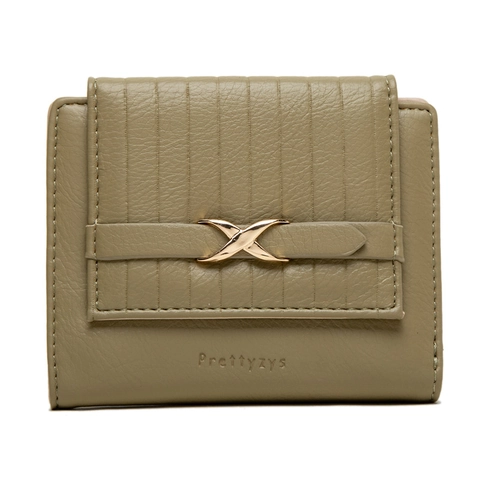 Women Minimalist Short Wallet PU Leather Vertical Quilting Gold X Buckle Multi Card Slot Small Fashion Purse For Daily