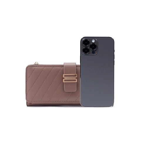 Womens Long Wallet PU Leather Multi Functional Quilted Striped Buckle Folding Clutch Minimalist Organizer For Ladies