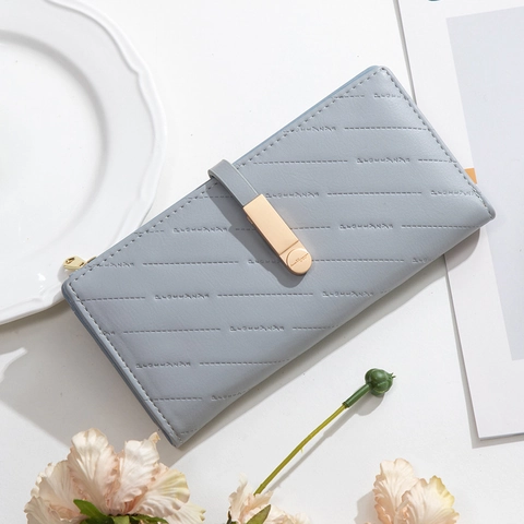Damen Geldbörse Lang PU Leder Viele Kartenfächer Reißverschluss Schnalle Große Kapazität Clutch Elegant