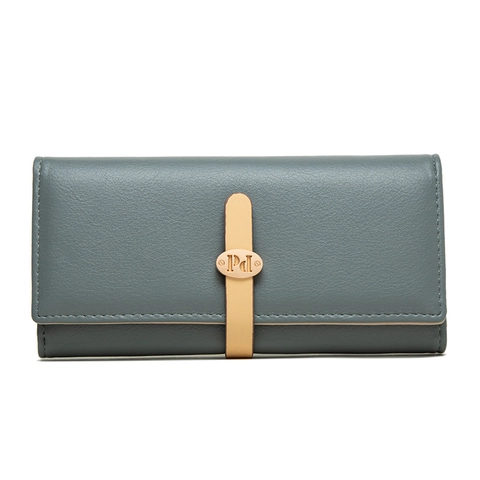 Damen Geldbörse Lang PU Leder Litschi Struktur Faltbar Kartenfächer Gürtelschnalle Elegant Handheld Clutch Portemonnaie