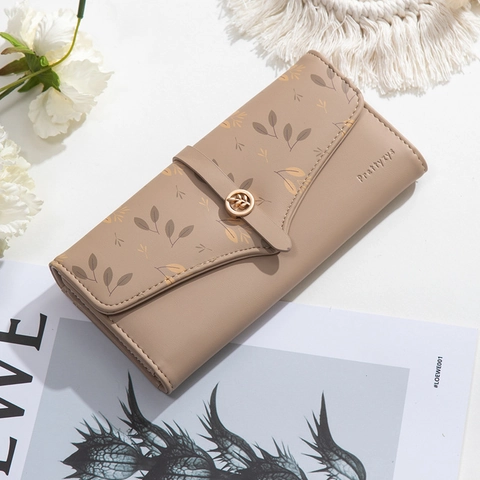 Prettyzys Cartera Larga para Mujer de Cuero PU con Patrón de Hojas Hebilla de Metal Gran Capacidad Multitarjetero Bolso de Mano