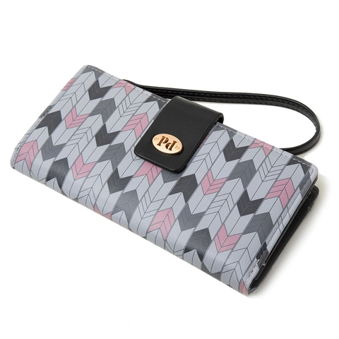 Lange Geldbörse PU-Leder Geometrisches Chevron-Muster Clutch-Handtasche Mit Handschlaufe Mehrere Kartenschlitze Handyfach Für Damen