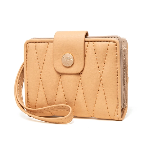 Cartera Corta Mujer Piel PU Acolchada Hebilla Metal Hoja Asa Mano Ranuras Tarjetas Monedero Pequeño Clutch Minimalista