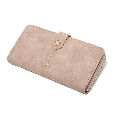 Damen Vintage Matte PU Leder Lange Geldbörse Raute Nähte Große Kapazität Reißverschluss Clutch Bag Mit Kleeblatt Schnalle