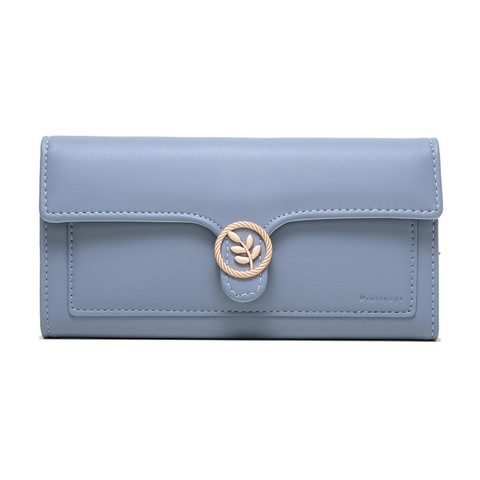 Portafoglio Lungo Donna Pelle PU Elegante Fibbia Foglia Pieghevole Pochette Con Scomparti Per Carte