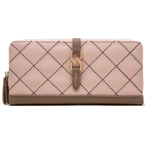 Women Long Wallet PU Leather Quilted Lattice Metal Chain Buckle Zipper Clutch Purse Multiple Card Slots Fashion Elegant