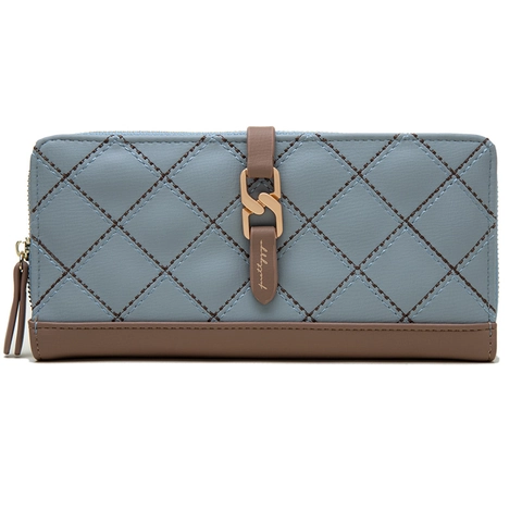 Women Long Wallet Clutch PU Leather Quilted Rhombus Pattern Metal Chain Decor Multi-functional Phone Storage Card Holder
