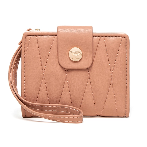Cartera Corta Mujer Piel PU Acolchada Hebilla Metal Hoja Asa Mano Ranuras Tarjetas Monedero Pequeño Clutch Minimalista