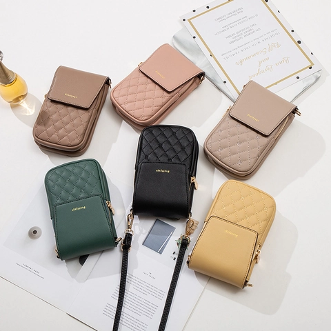 Borsa Porta Cellulare da Donna in Pelle PU Trapuntata Mini Borsa a Tracolla Con Ricamo Floreale e Chiusura a Cerniera per Viaggi