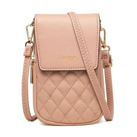 Borsa Porta Cellulare da Donna in Pelle PU Trapuntata Mini Borsa a Tracolla Con Ricamo Floreale e Chiusura a Cerniera per Viaggi