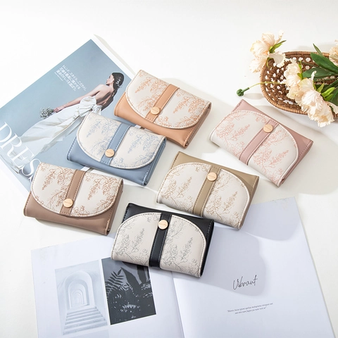 Portafoglio Da Donna Pieghevole Pelle PU Motivo Floreale Porta Carte Clutch Chiusura A Pressione