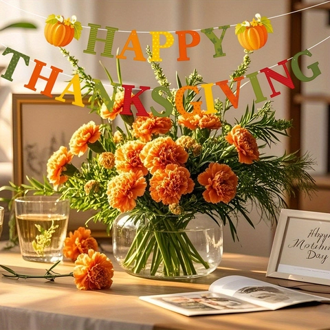 Διακόσμηση Πάρτι Ημέρα Ευχαριστιών Πανό Happy Thanksgiving Κολοκύθα Φύλλο Σφενδάμου Φθινοπωρινό Θέμα Χάρτινη Γιρλάντα Σπίτι