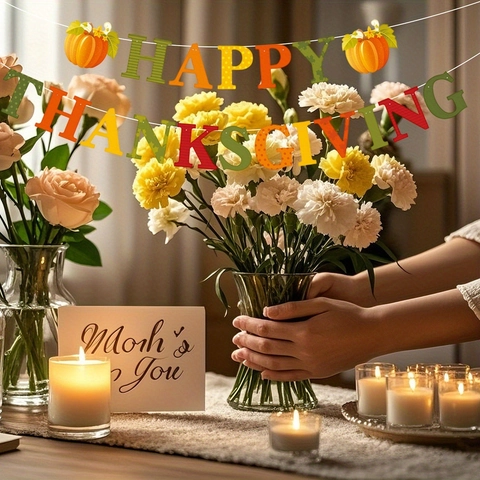 Πανό Happy Thanksgiving Φθινοπωρινό Φύλλο Σφενδάμου Κολοκύθα Χάρτινη Γιρλάντα Διακόσμηση Εσωτερικού Πάρτι Στολίδι Σπιτιού