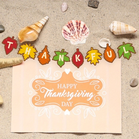 Striscione del Ringraziamento in Carta con Foglie di Acero e Tacchino Ghirlande Decorazioni Autunnali per Feste Lettere Thankful