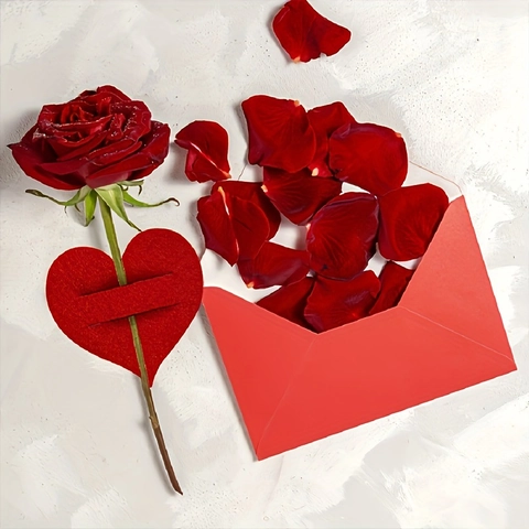 Red Felt Heart Shaped Tableware Holder Cutlery Pockets For Valentine's Day Wedding Romantic Anniversary Dinner Party Table Decoration