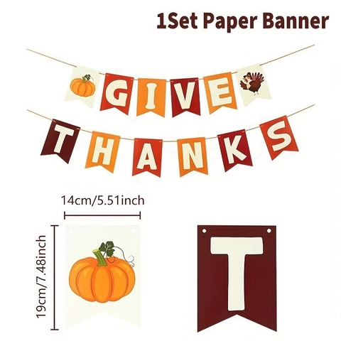 Erntedankfest Give Thanks Papier Banner Truthahn Kürbis Hängende Girlande Herbst Party Deko Haus Wimpelkette Schild