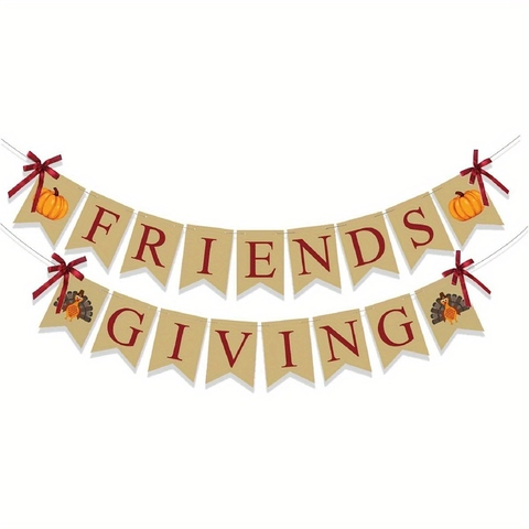 Banner Friendsgiving E Riccioli Pendenti Decorazioni Ringraziamento Carta Zucca Tacchino Foglia Acero Autunno Festa