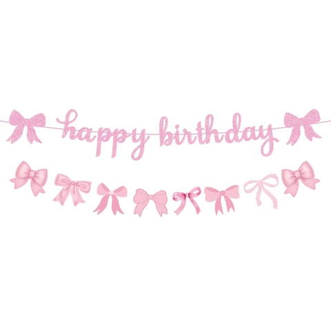 Banner Di Compleanno In Cartoncino Rosa Luccicante E Spirali Appese Decorazione Per Feste Con Fiocco Per Ragazze