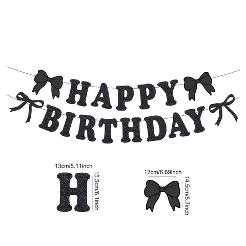 Happy Birthday Banner Black Glitter Paper Hanging Garland With Bow Ties Celebration Party Decoration Props