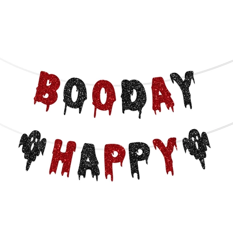 Striscione Glitter Halloween Happy Booday Ghirlanda Carta Fantasma Decorazione Festa Compleanno Spaventosa Appesa