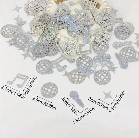 Confettis Note Musique Disco Holographique Argent Pailleté Pour Décoration Table Fête Thème Événement Micro Étoile