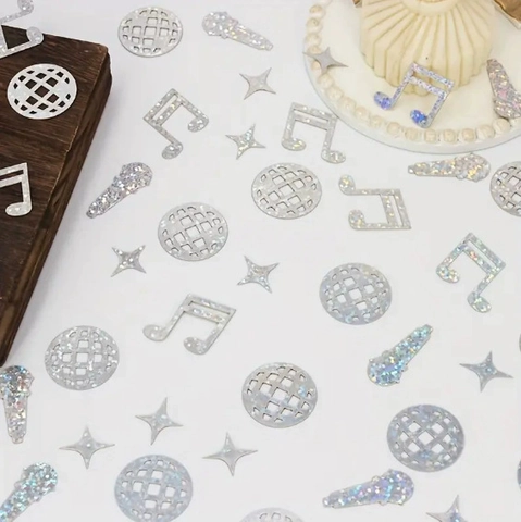 Confettis Note Musique Disco Holographique Argent Pailleté Pour Décoration Table Fête Thème Événement Micro Étoile