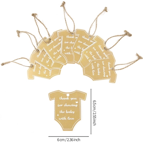 Baby Shower Gift Tags Kraft Paper Onesie Shape Thank You Hang Labels For Gender Reveal Party Favor With Jute Twine