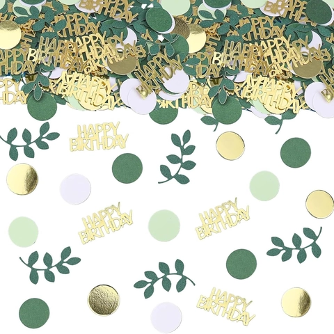 Gold Green Birthday Confetti Happy Birthday Letters Leaf Dots Table Scatter Decorations For Anniversary Birthday Party