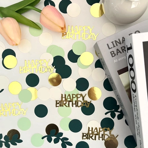 Gold Green Birthday Confetti Happy Birthday Letters Leaf Dots Table Scatter Decorations For Anniversary Birthday Party
