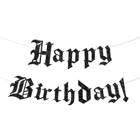 Gothic Happy Birthday Banner Glitter Halloween Birthday Party Decorations Hanging Garland Letter Bunting Photo Backdrop Sign