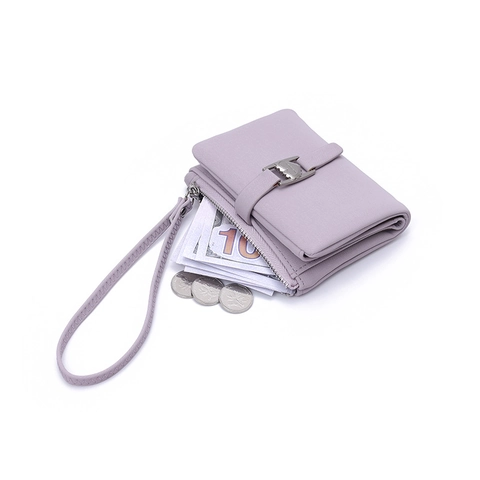 Petit Portefeuille Femme Cuir PU Mode Boucle Métal Cœur Dragonne Multiples Fentes Pour Cartes Poche Zippée Pochette