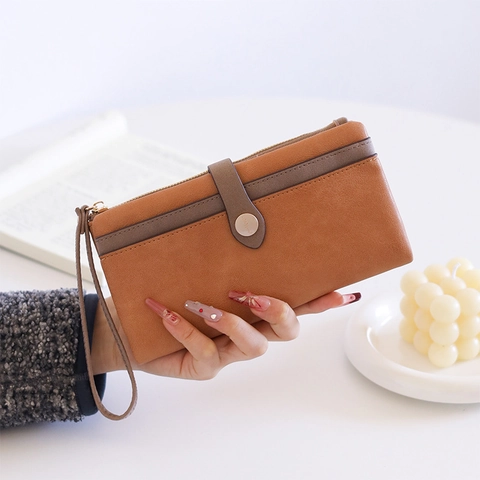 Lange Portemonnee Dames PU Leer Mat Grote Capaciteit Multi Kaartsleuven ID Venster Ritsvak Met Polsbandje Clutch
