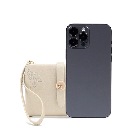 Petit Portefeuille Femme Cuir PU Broderie Feuille Boucle Fleur Dragonne Portable Multi Emplacements Cartes Porte-Monnaie