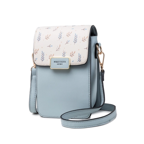 Borsa per Cellulare da Donna in Pelle PU con Stampa a Foglie Borsa a Tracolla Mini Verticale con Fibbia in Metallo e Tracolla Regolabile