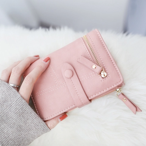 Women's PU Leather Short Folding Wallet Multi-Card Slots Coin Pocket Zipper Buckle Elegant Compact Purse