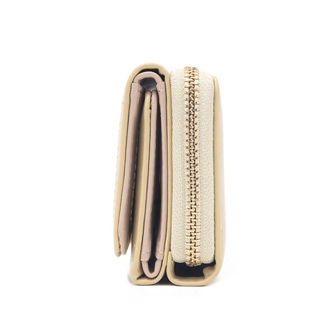 Portefeuille Court Pliable Pour Femmes En Cuir PU Matelassé Porte-Cartes Poche Zippée Décor Floral En Métal