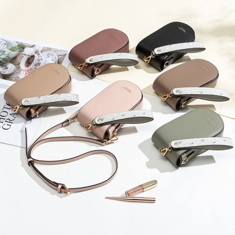 PU Leather Mobile Phone Crossbody Bag Vertical Square Multi Card Slots Mini Shoulder Bag Floral Strap For Women