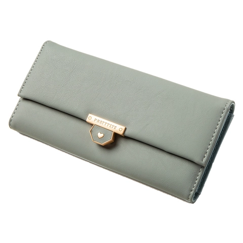 Portafoglio Lungo da Donna Fibbia in Metallo a Cuore Pelle PU Triplo Pieghevole Porta Carte Grande Capacità Pochette Elegante