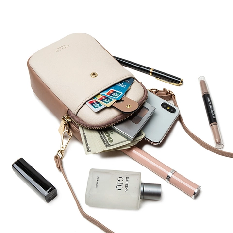 Borsa per Cellulare in Pelle PU da Donna Colore a Contrasto Piccola Borsa a Tracolla Portafoglio Verticale per Viaggi Quotidiani
