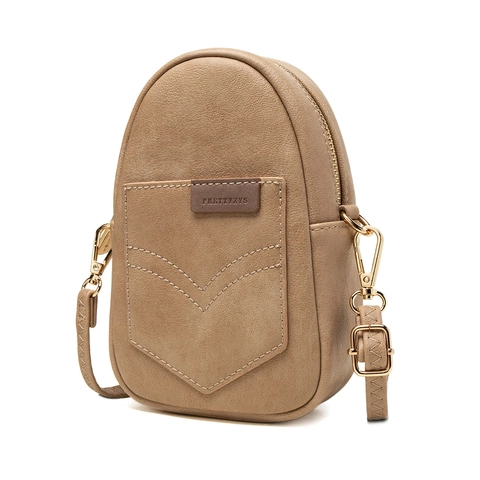 Borsa a Tracolla da Donna in Pelle PU Retrò Borsa per Cellulare Mini Quadrata Verticale Texture Litchi Spalla Pochette