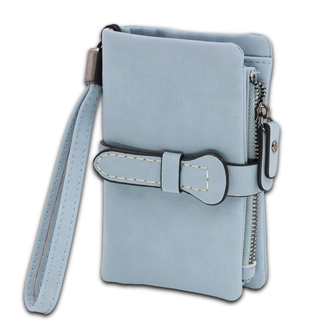 Korean Style Frosted PU Leather Short Wallet For Women Contrast Stitching Card Holder Zipper Pocket With Wristlet