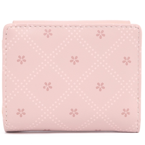 Portafoglio Corto Da Donna Pelle PU Trama Litchi Stampa Floreale Chiusura A Fiore Pieghevole Porta Carte Tasca Zip