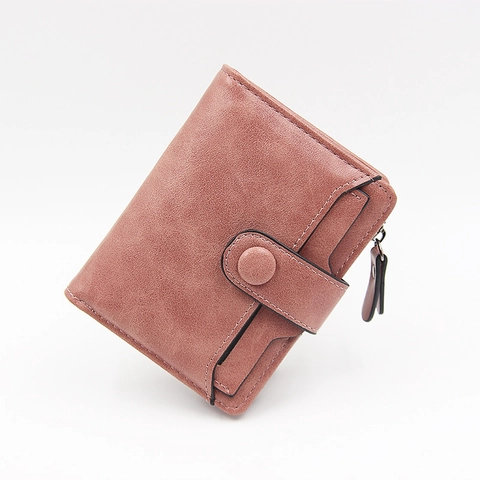Damen Kurze Faltbare Geldbörse PU Leder Matt Mehrere Kartenfächer Reißverschlusstasche Student Geldbeutel Vintage Stil