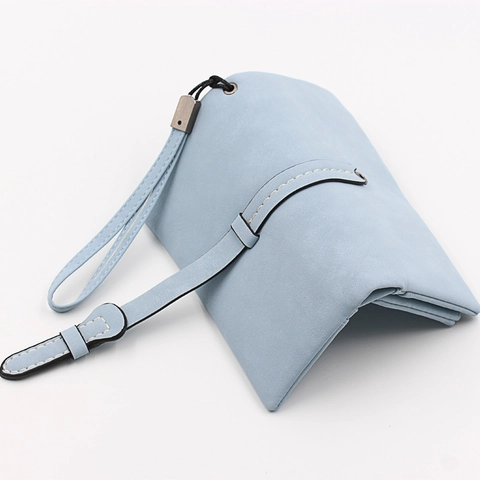 Women Long Wallet Large Capacity Matte PU Leather Clutch With Wristlet Strap Card Slots Zipper Simple Minimalist Purse