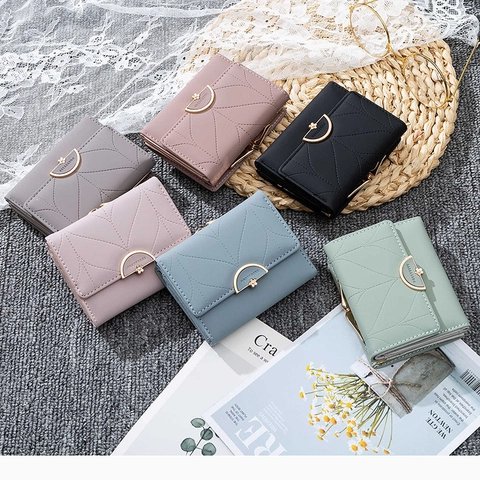 Women Short Trifold Wallet PU Leather Small Coin Purse Leaf Stitching Floral Metal Buckle Multi Slot Card Holder Prettyzys Sweet Wallet