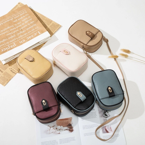 Women Crossbody Phone Bag Mini PU Leather Small Square Wallet With Heart Lock Embossed Texture Elegant Adjustable Strap