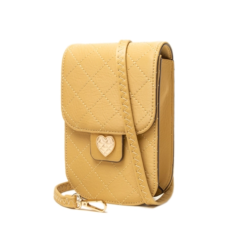 Sac pour Téléphone Portable pour Femmes en Cuir PU Matelassé Boucle en Cœur Or Sac à Bandoulière Petit Style Coréen Mode Pochette Quotidienne
