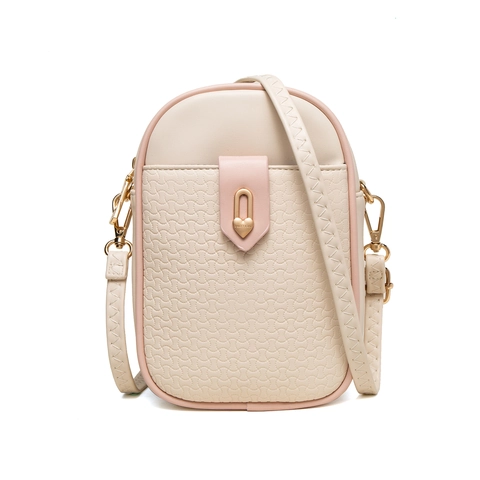 Damen Umhängetasche Handytasche PU Leder Webstruktur Mini Schultertasche Herz Schnalle Elegante Kleine Tasche